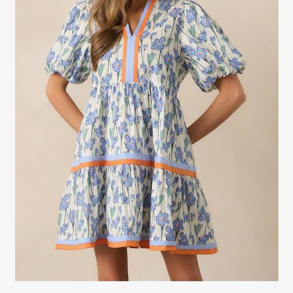 Red Dress Boutique Floral Mini Dress - Blue and Orange - Picture 2 of 3